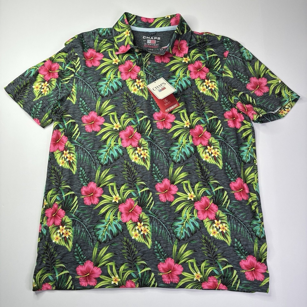 Chaps Everyday Performance Polo Shirt Men's Size L Floral Print Moisture Wick